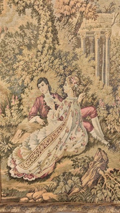 Romantic Pastoral Tapestry, Elegant Figural Scene in Warm Earth Tones