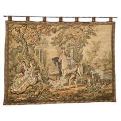 Romantic Pastoral Tapestry, Elegant Figural Scene in Warm Earth Tones