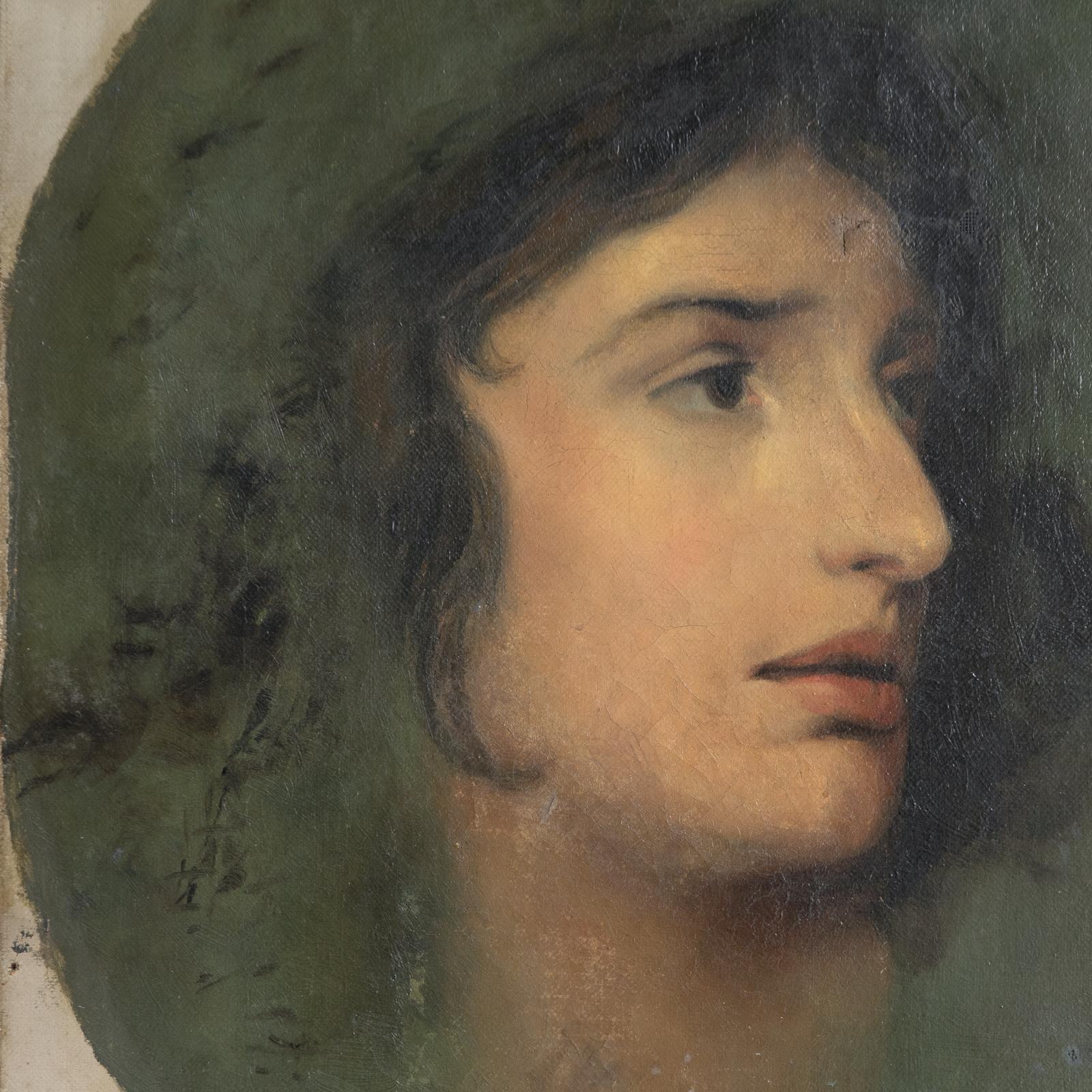 Romantique Portrait romantique de l'actrice galloise Sarah Siddons, peinture à l'huile originale ancienne en vente