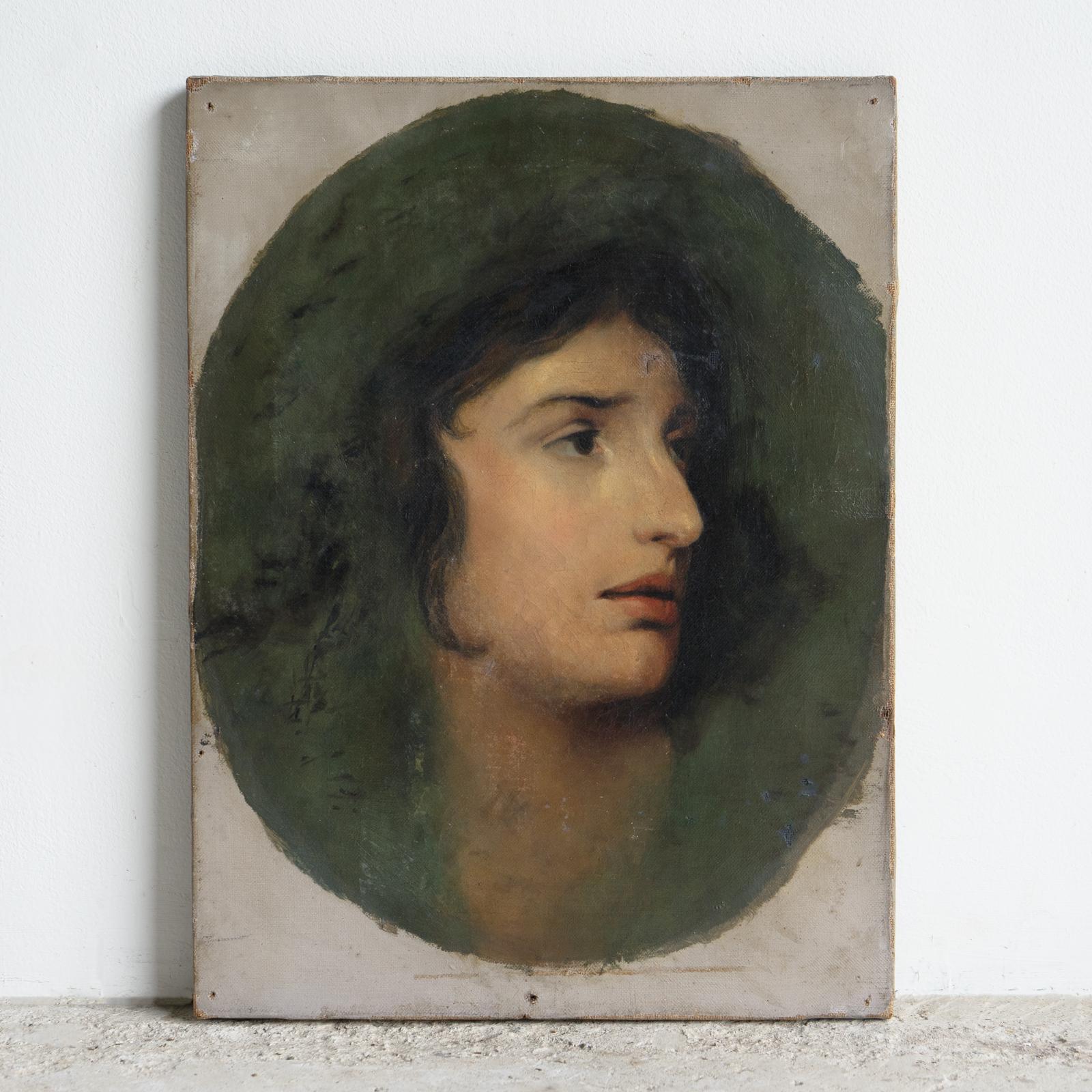 Anglais Portrait romantique de l'actrice galloise Sarah Siddons, peinture à l'huile originale ancienne en vente