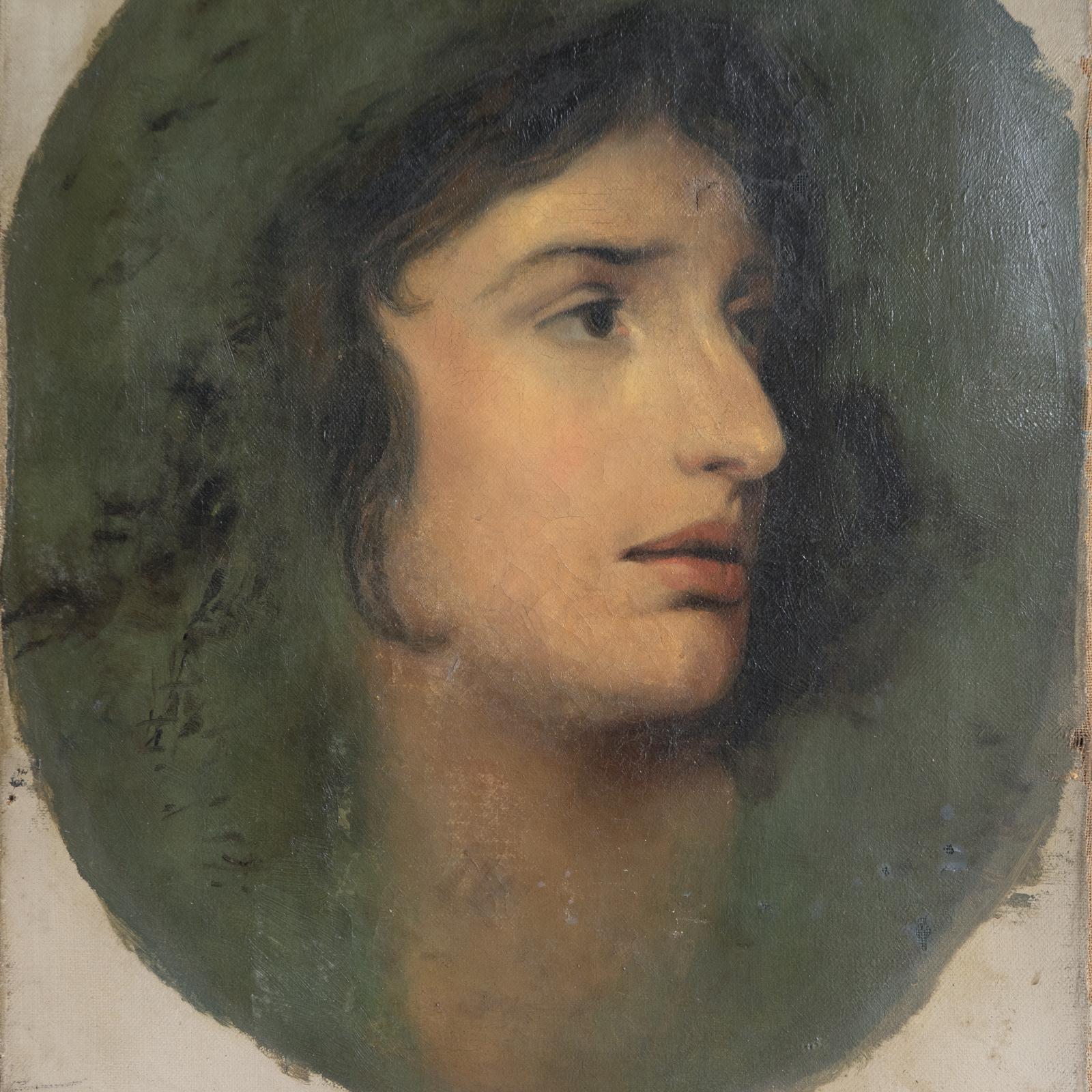 Fait main Portrait romantique de l'actrice galloise Sarah Siddons, peinture à l'huile originale ancienne en vente