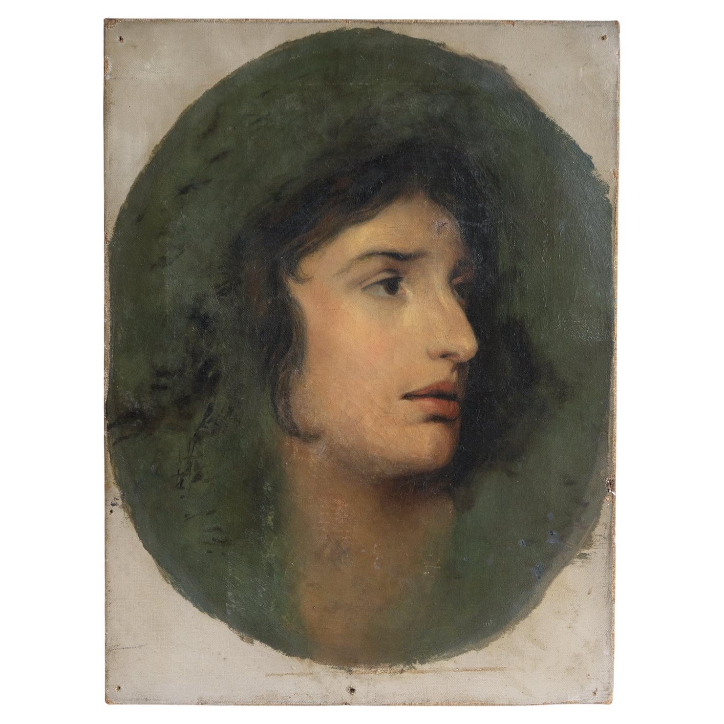 Portrait romantique de l'actrice galloise Sarah Siddons, peinture à l'huile originale ancienne en vente