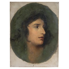 Romantic Portrait Of Welsh Actress Sarah Siddons, Antique Original Oil Painting