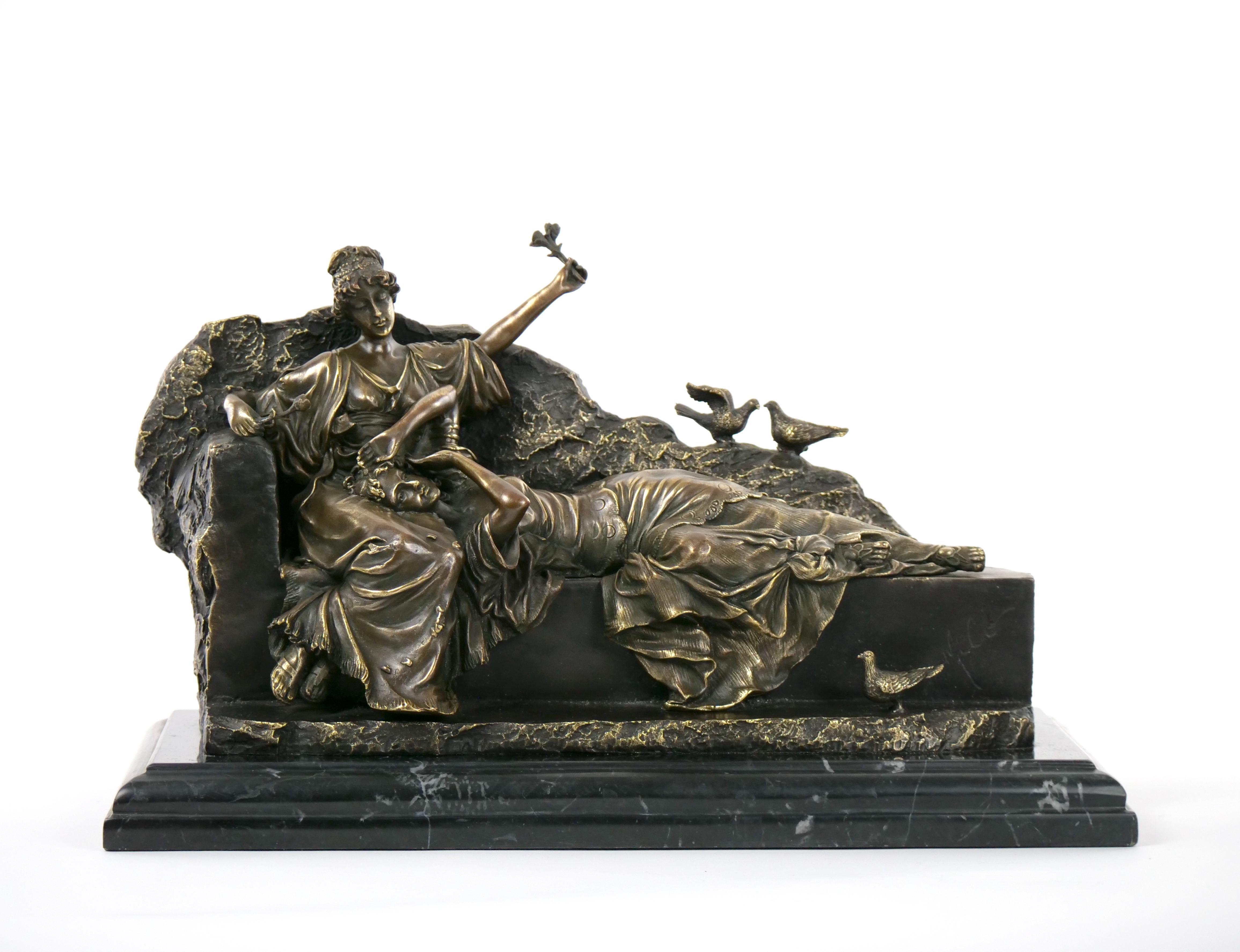 Romantic Reclining Gilt Bronze Sculpture / Miguel Fernando Lopez Aka Milo For Sale 11