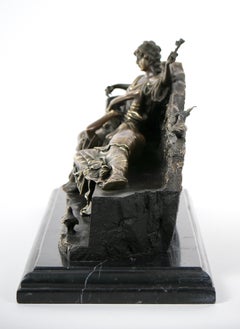Romantic Reclining Gilt Bronze Sculpture / Miguel Fernando Lopez Aka Milo