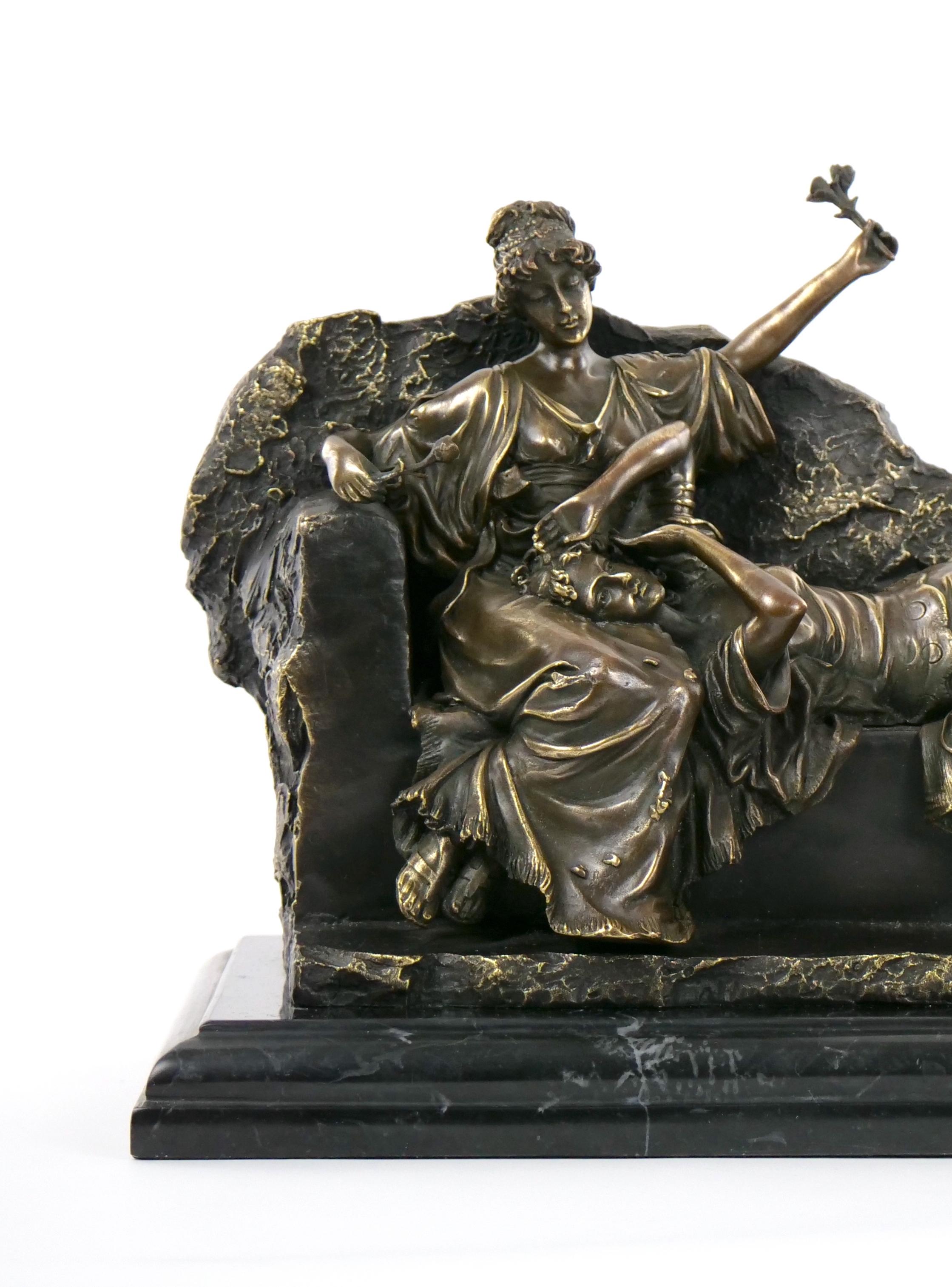 Neoclassical Romantic Reclining Gilt Bronze Sculpture / Miguel Fernando Lopez Aka Milo For Sale