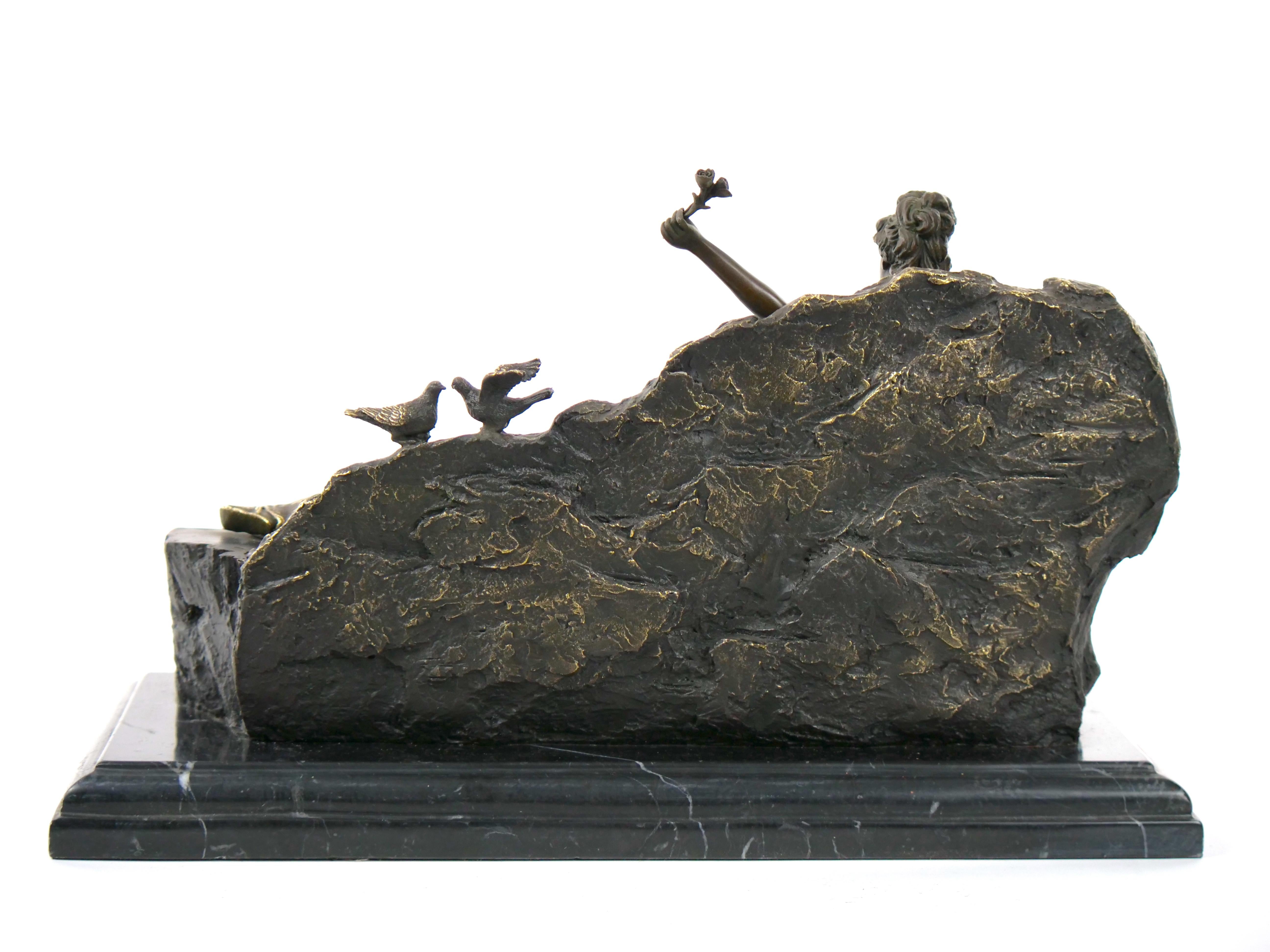 Romantic Reclining Gilt Bronze Sculpture / Miguel Fernando Lopez Aka Milo In Good Condition For Sale In Tarry Town, NY