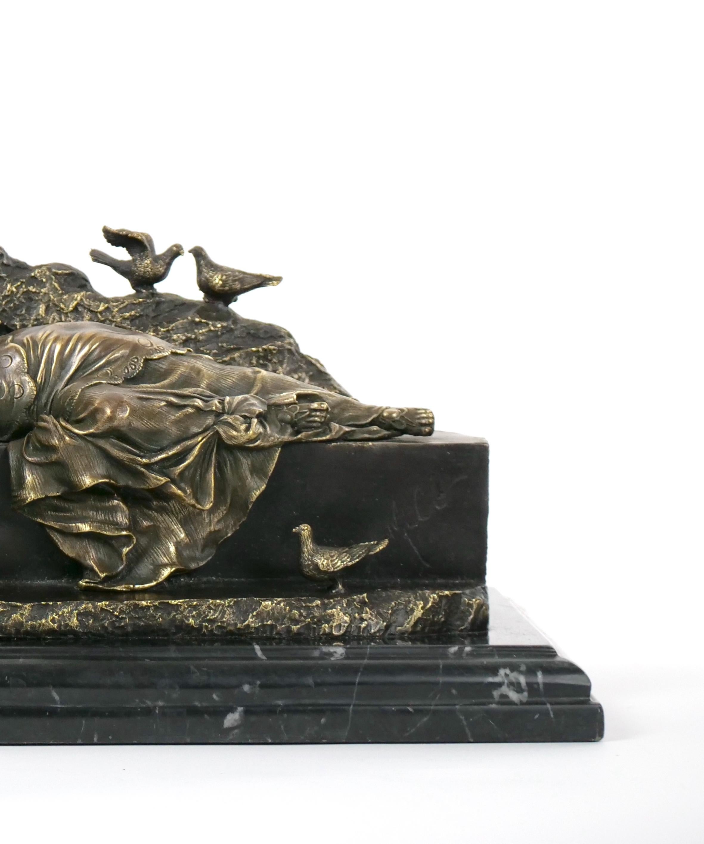 20th Century Romantic Reclining Gilt Bronze Sculpture / Miguel Fernando Lopez Aka Milo For Sale