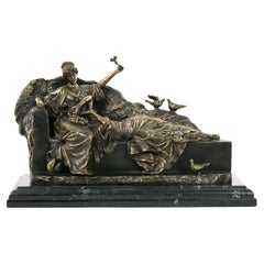 Vintage Romantic Reclining Gilt Bronze Sculpture / Miguel Fernando Lopez Aka Milo