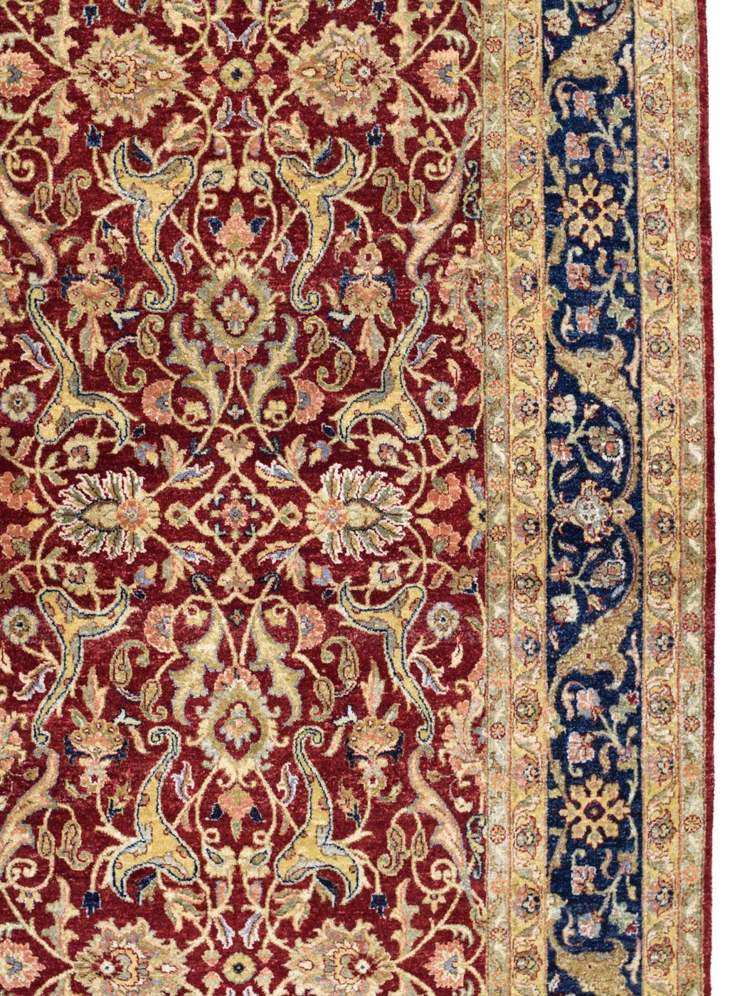 Contemporary Romantic Red, Taupe, and Indigo Hand Knotted Wool Lavar Carpet, 6' x 9' For Sale