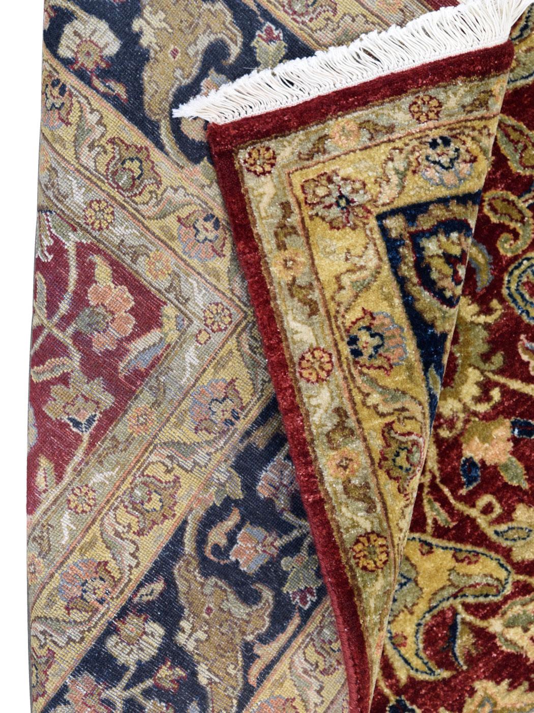 Romantic Red, Taupe, and Indigo Hand Knotted Wool Lavar Carpet, 6' x 9' For Sale 1