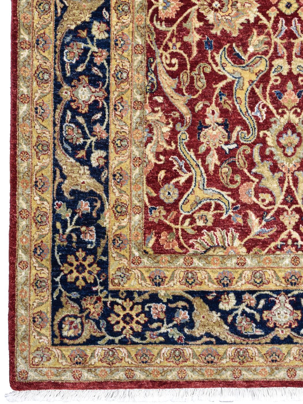 Romantic Red, Taupe, and Indigo Hand Knotted Wool Lavar Carpet, 6' x 9' In New Condition For Sale In New York, NY