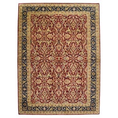 Romantic Red, Taupe, and Indigo Hand Knotted Wool Lavar Carpet