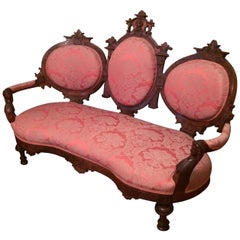 Used Romantic Renaissance Revival Ornately Carved Walnut Loveseat Settee