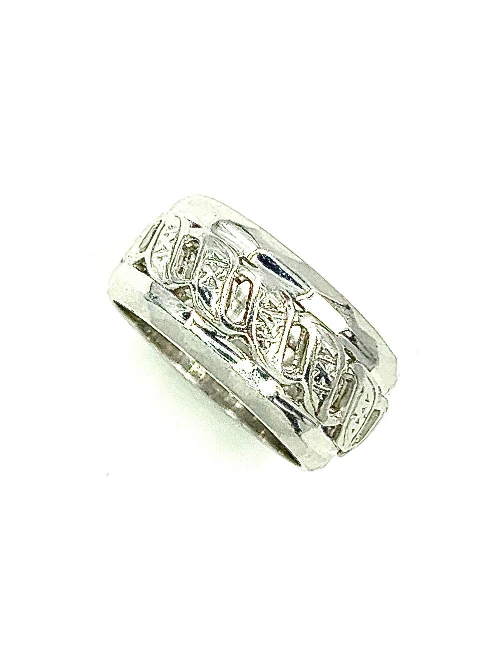 Women's or Men's Romantic Reticulated Antique 14K White Gold Wide Band Ring For Sale