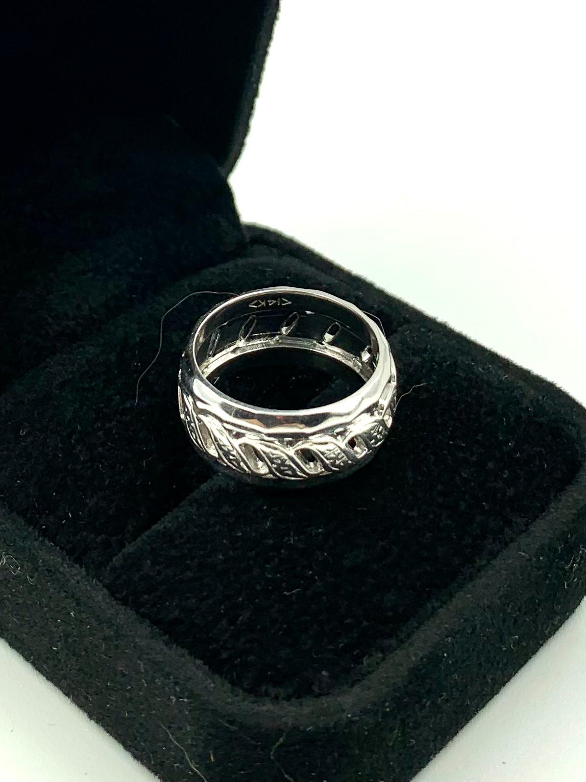 Romantic Reticulated Antique 14K White Gold Wide Band Ring For Sale 1