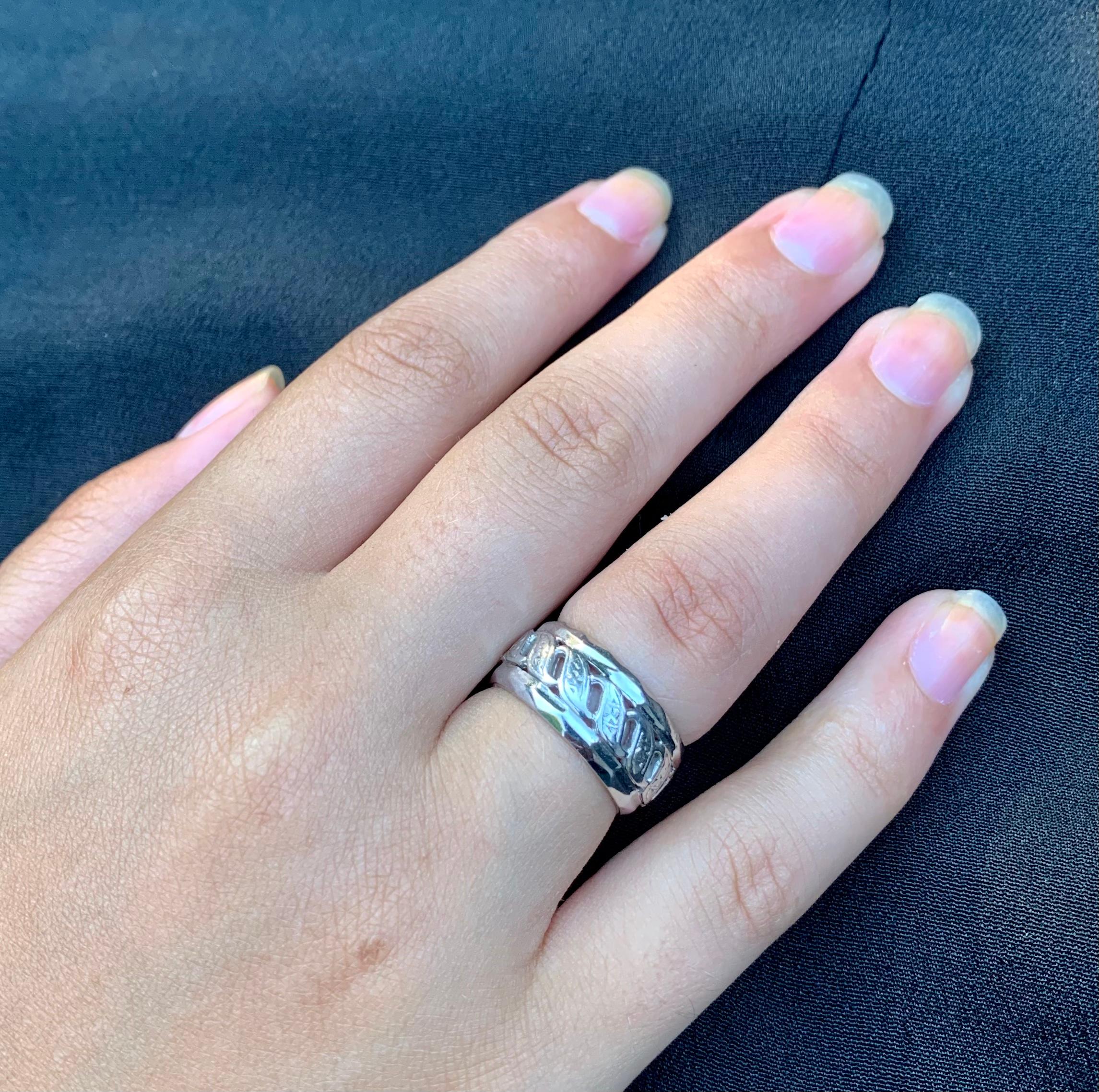 Romantic Reticulated Antique 14K White Gold Wide Band Ring For Sale 3