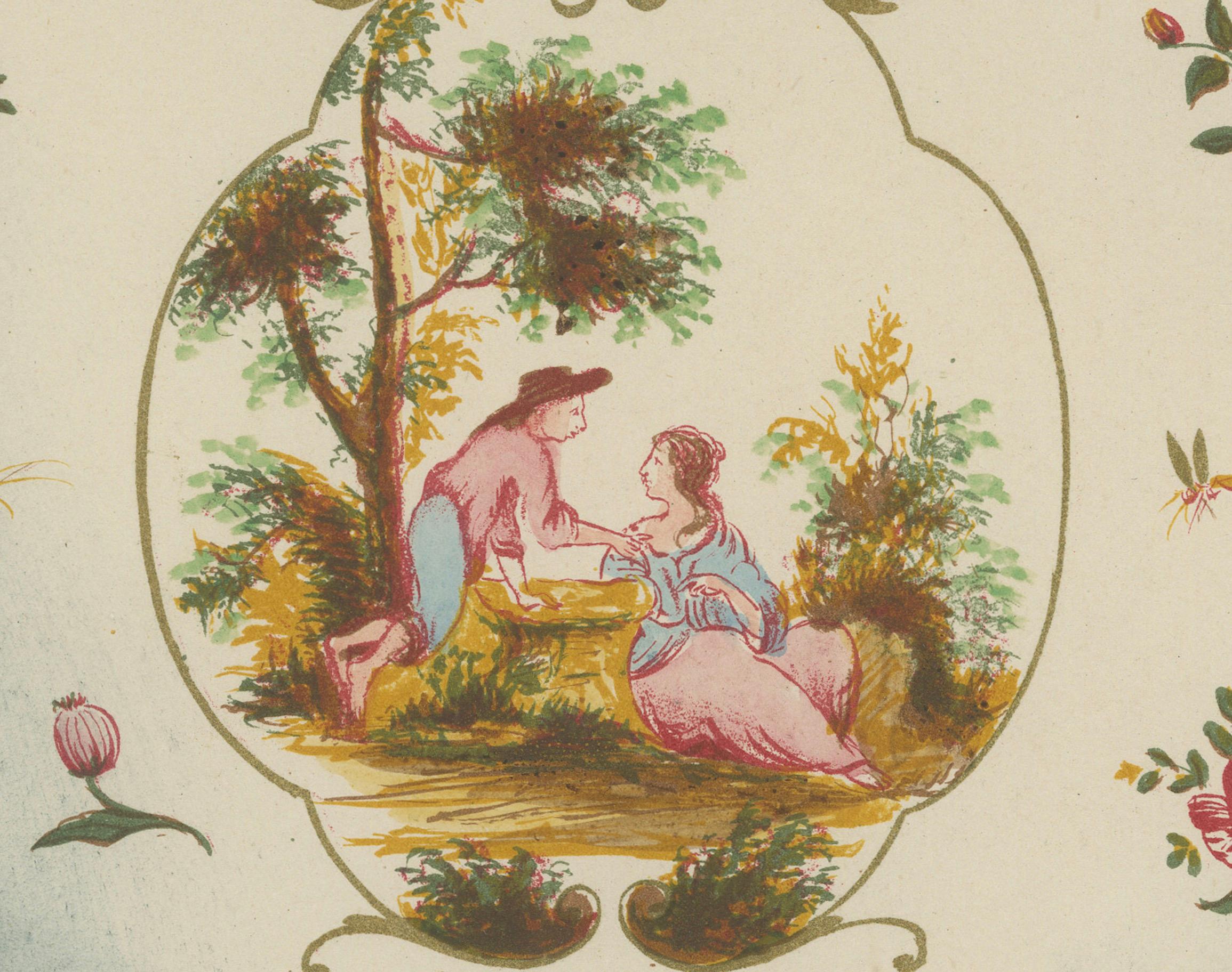 Romantic Reverie: Marseille Jardinière - A Vivid Chromolithograph, 1874 In Good Condition For Sale In Langweer, NL