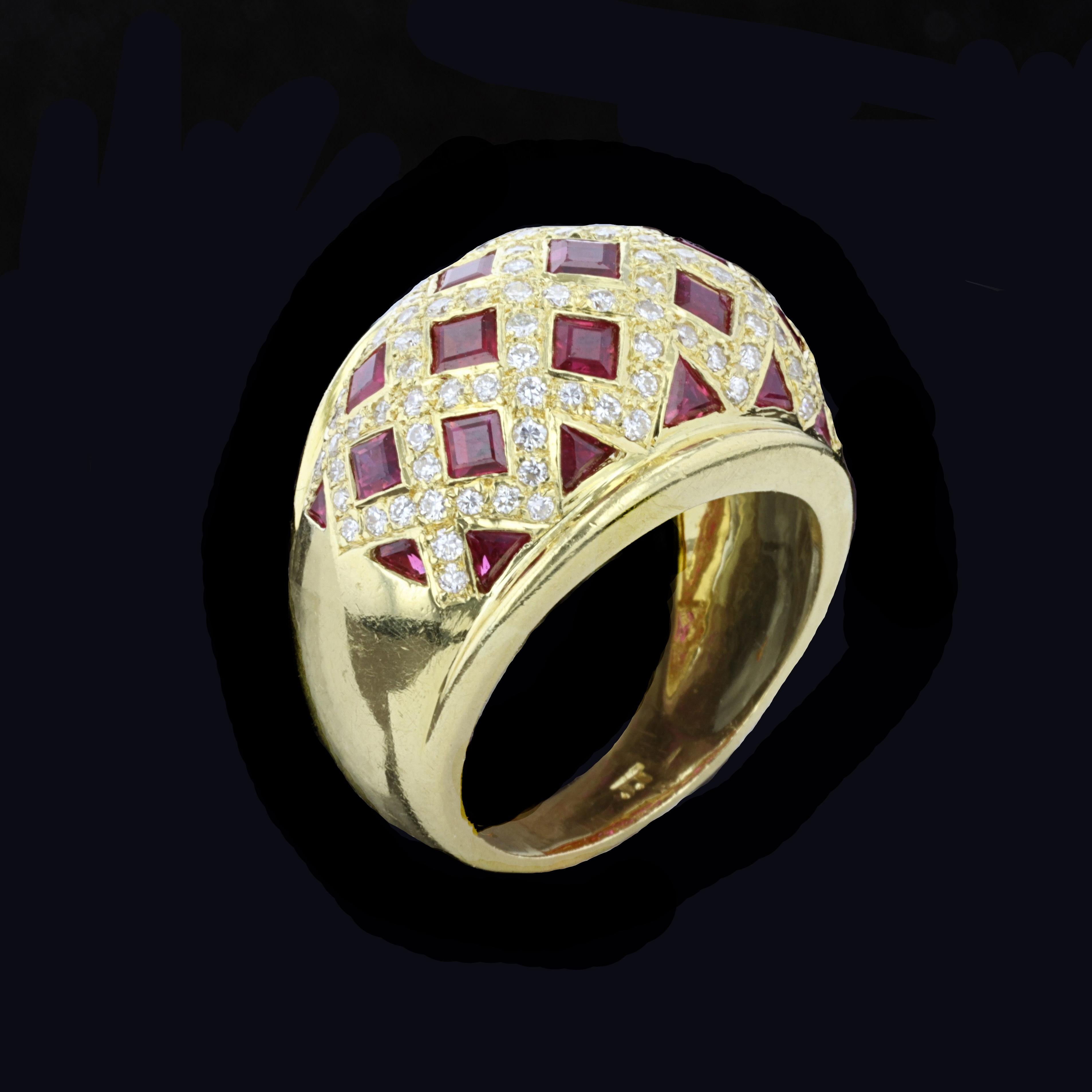 Mixed Cut Romantic Ruby & Diamond Cocktail Ring For Sale