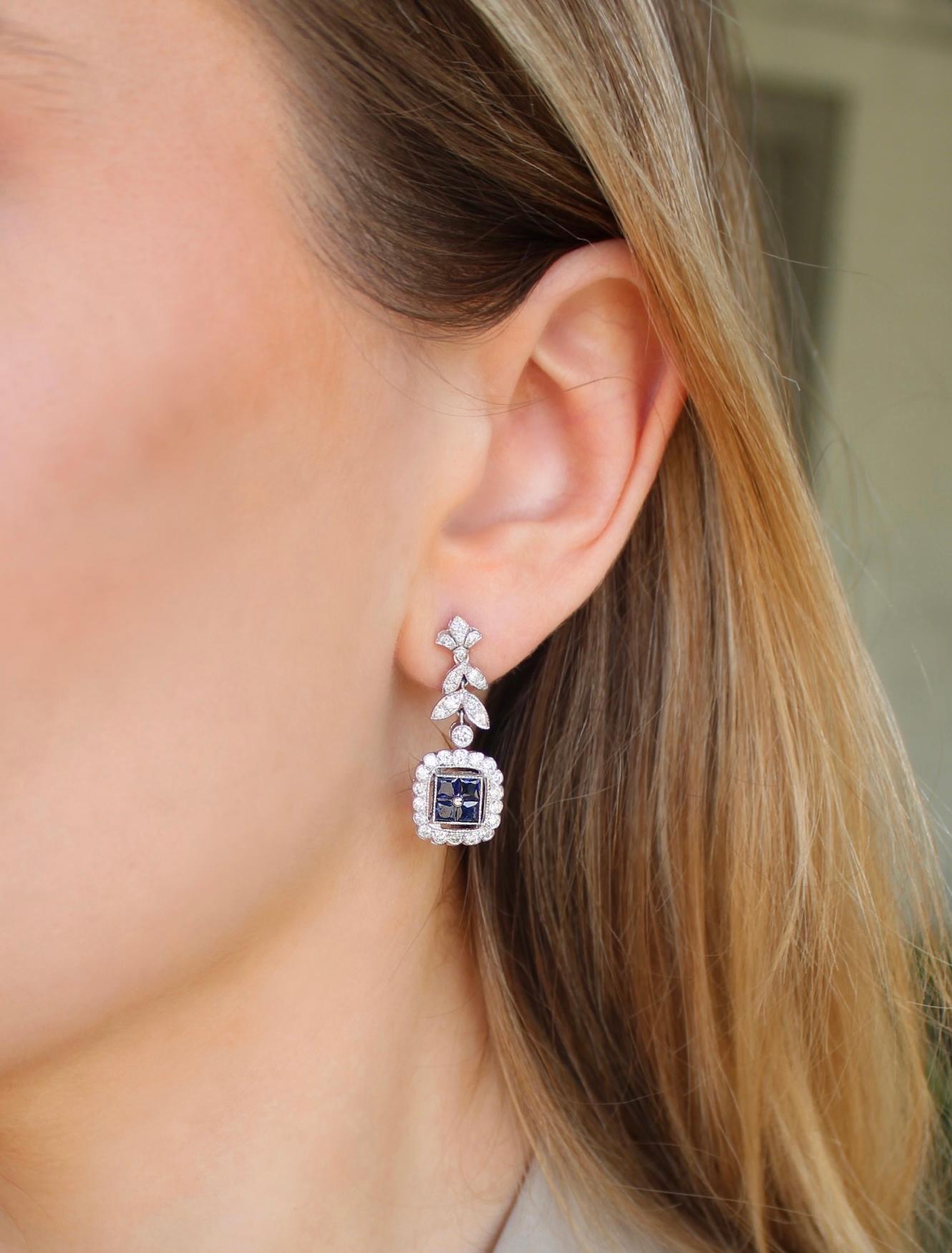 Women's Romantic Sapphire and Diamond Drop Earrings For Sale