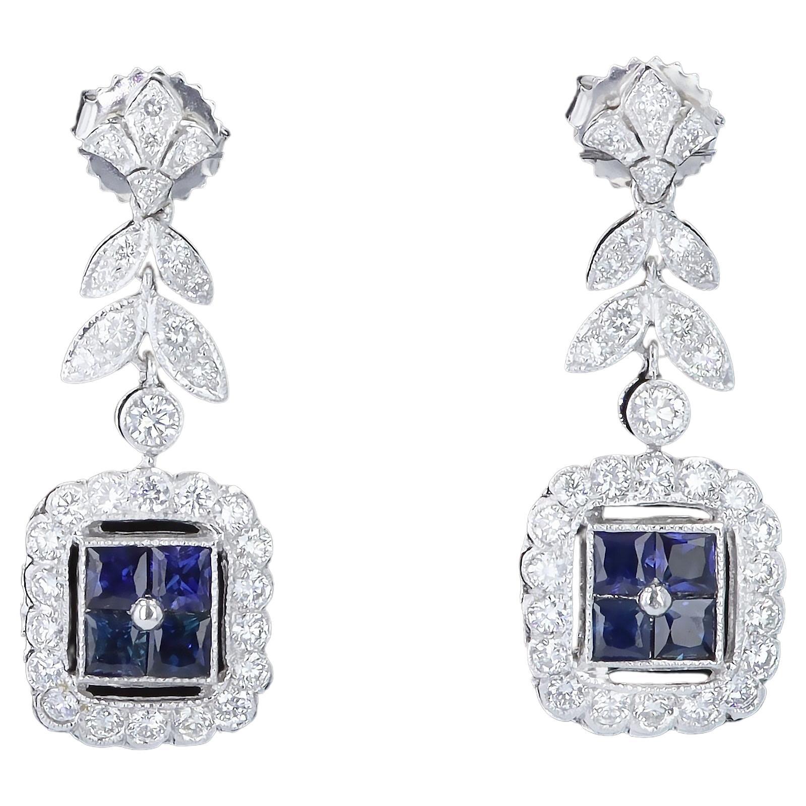 Romantic Sapphire and Diamond Drop Earrings For Sale