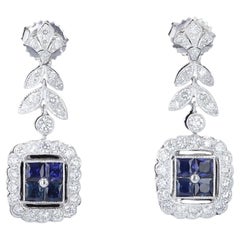 Vintage Romantic Sapphire and Diamond Drop Earrings