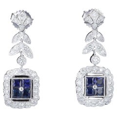 Boucles d'oreilles pendantes romantiques en saphir et diamant