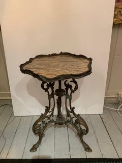 Romantic Scalloped Marble Top and Bronze Side Table
