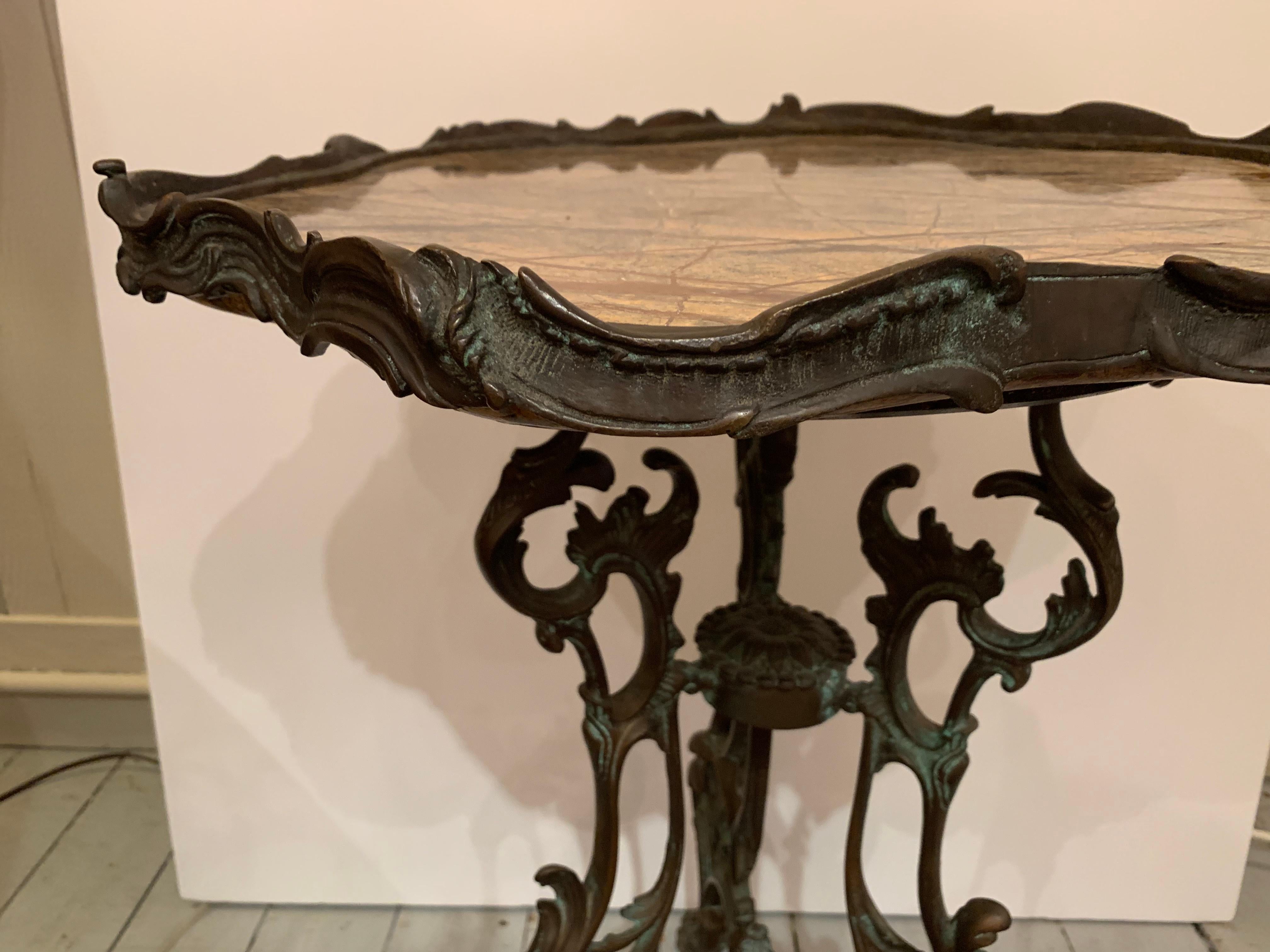 Romantic Scalloped Marble Top and Bronze Side Table 2