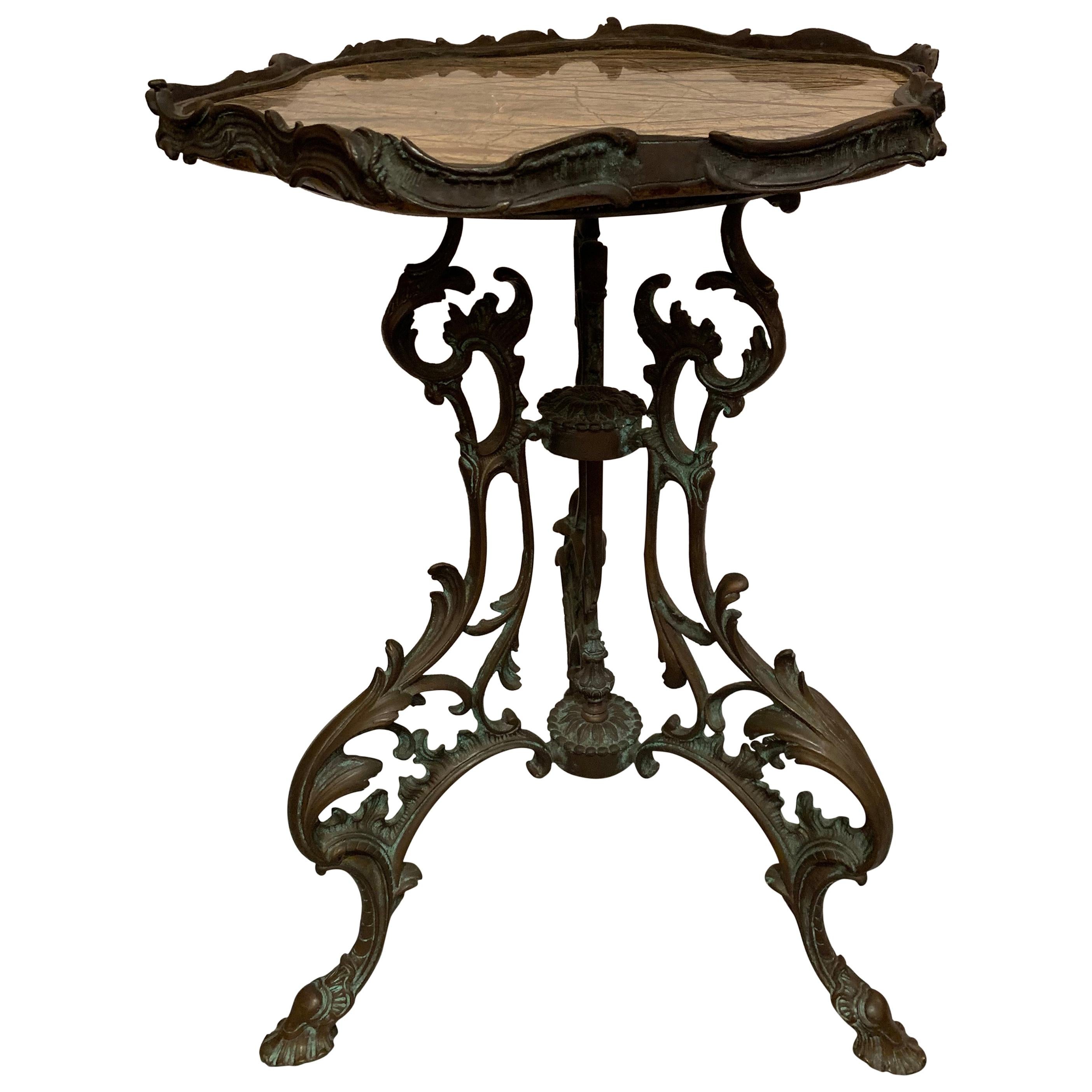 Romantic Scalloped Marble Top and Bronze Side Table
