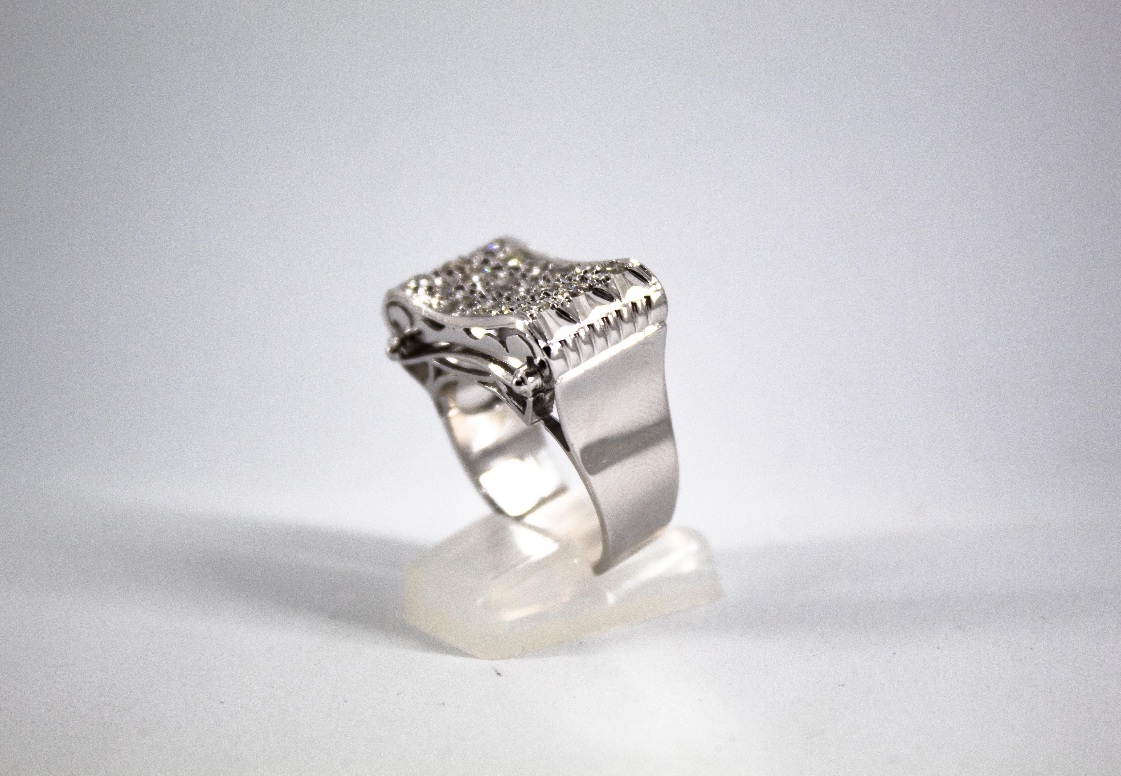Women's or Men's Romantic Style 1.20 Carat White Diamond White Gold Cocktail Ring