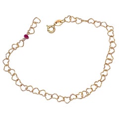 Romantic Style 18 Karat Yellow Gold 0.32 Karat Red Ruby "Little Hearts" Bracelet