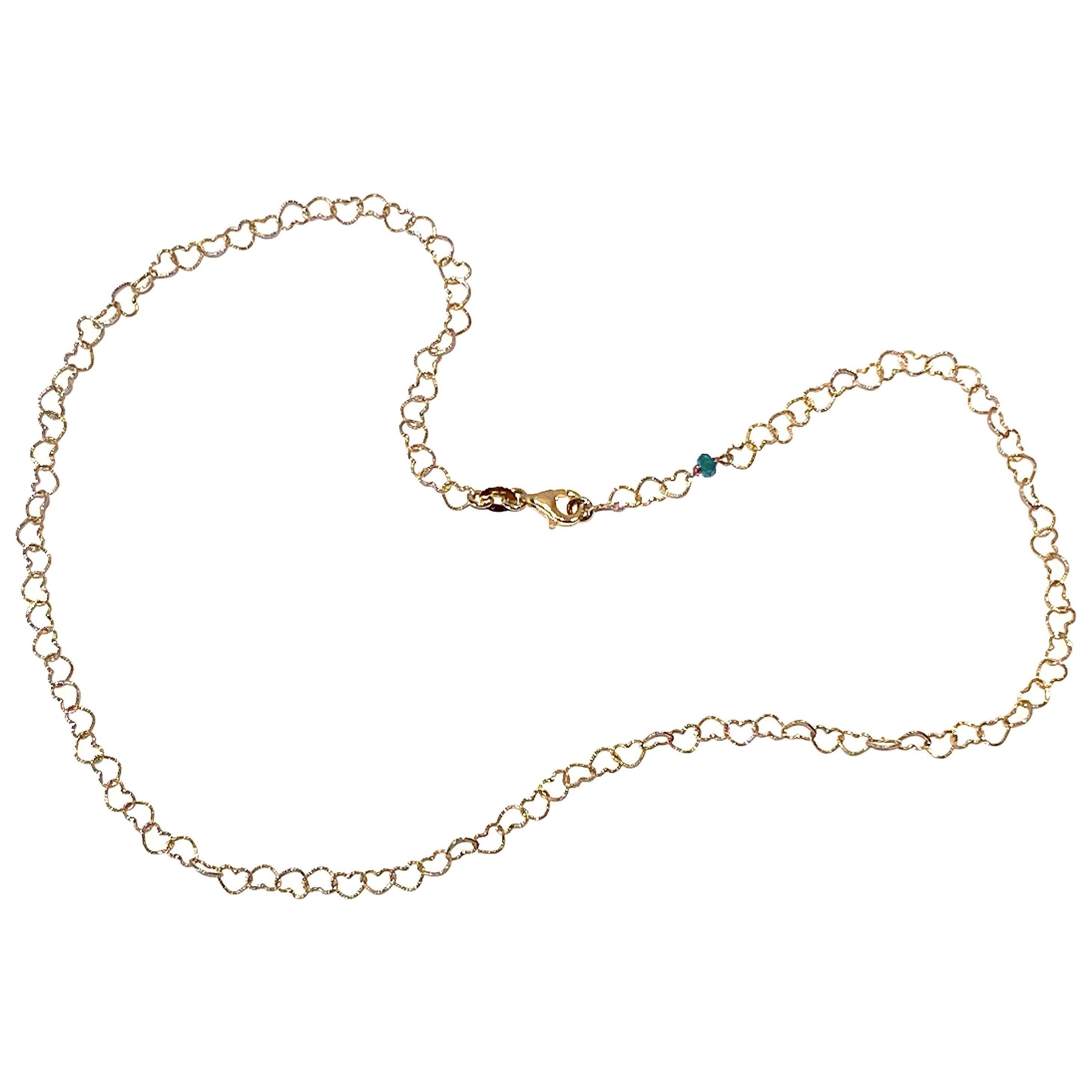 Romantic Style 18 Karat Yellow Gold 0.50Karat Emerald "Little Hearts" Necklace