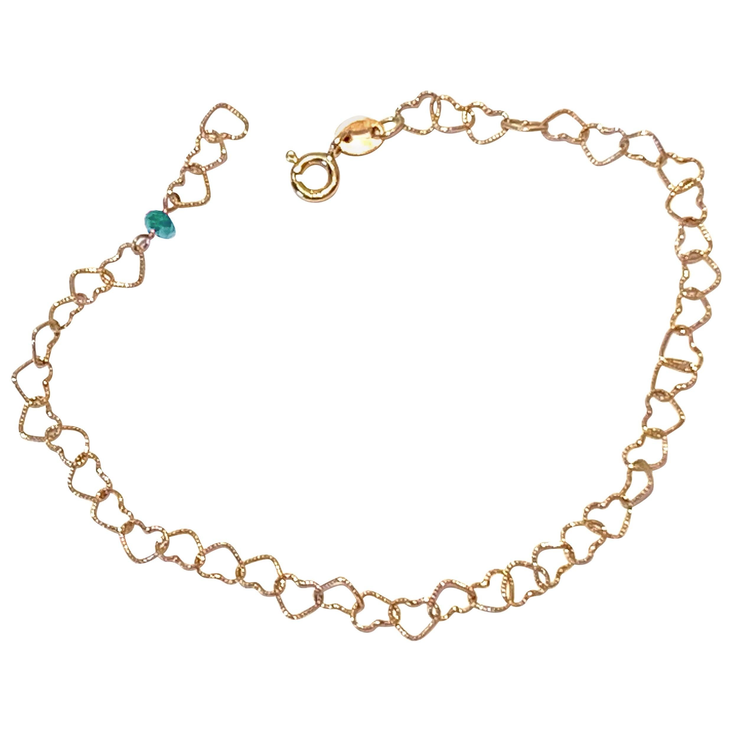 Romantic Style 18Karat Yellow Gold 0.35Karat Emerald "Little Hearts" Bracelet