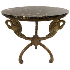 Romantic Swan Motife Giltwood and Marble Round Side Table