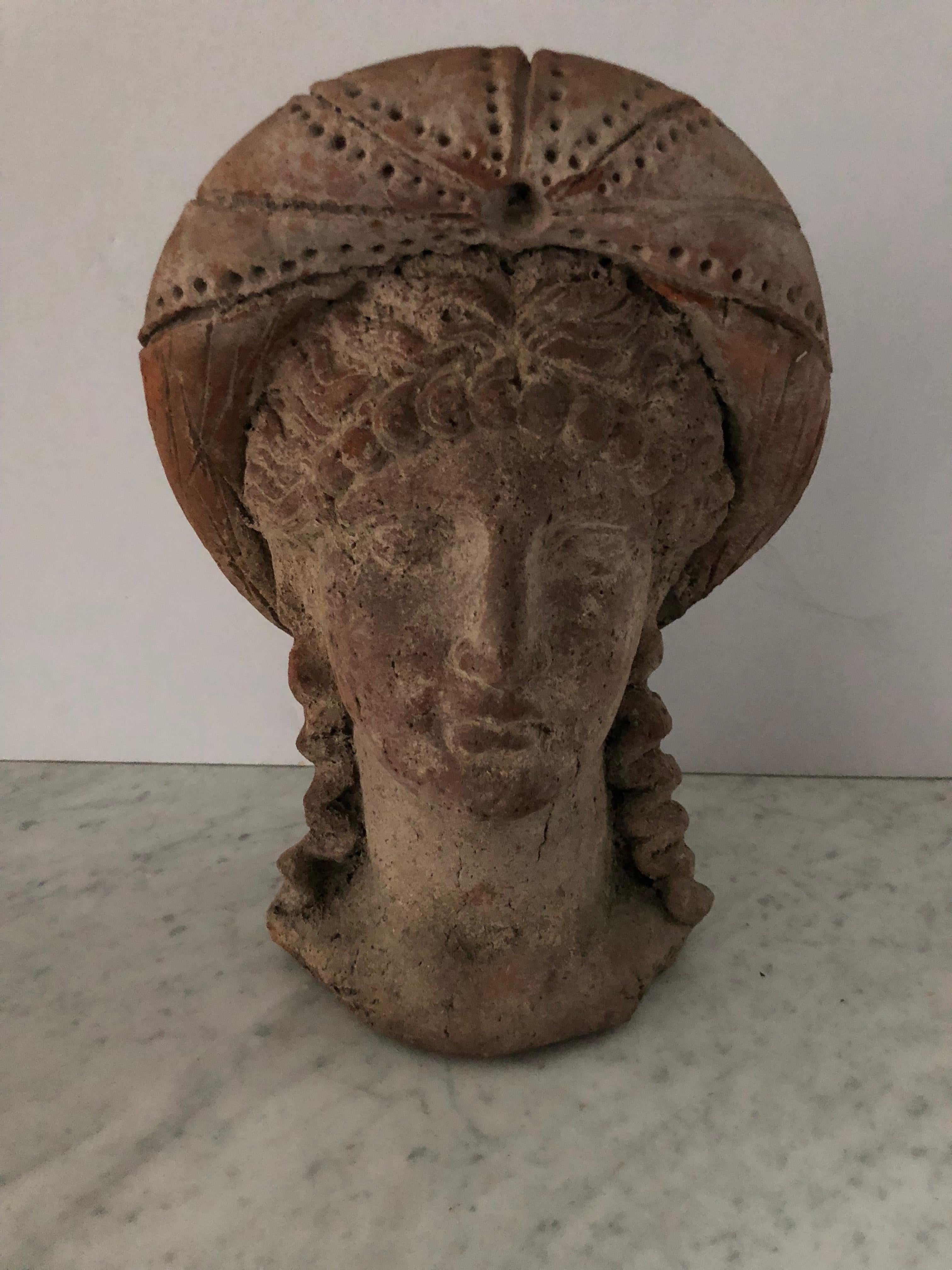 Italian Romantic Terra Cotta Etruscan Bust of Lovely Girl