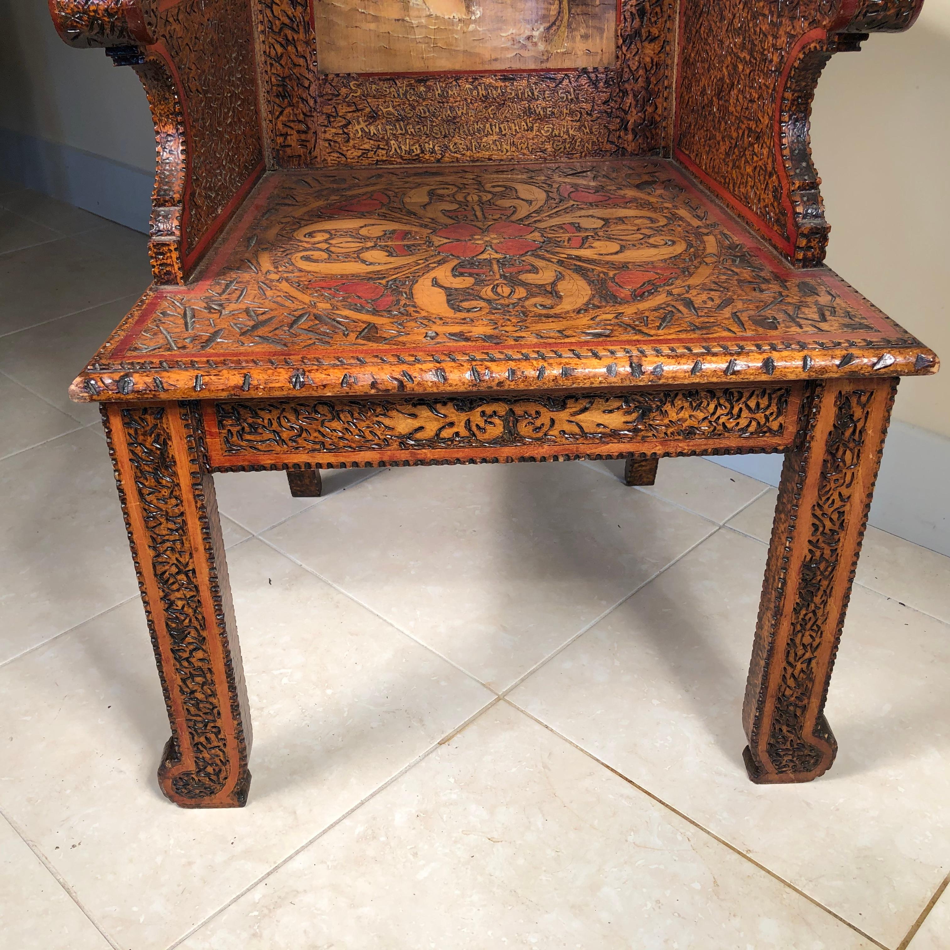 Chaise trône romantique unique décorée à la main Arts & Crafts Rhode Island en vente 2