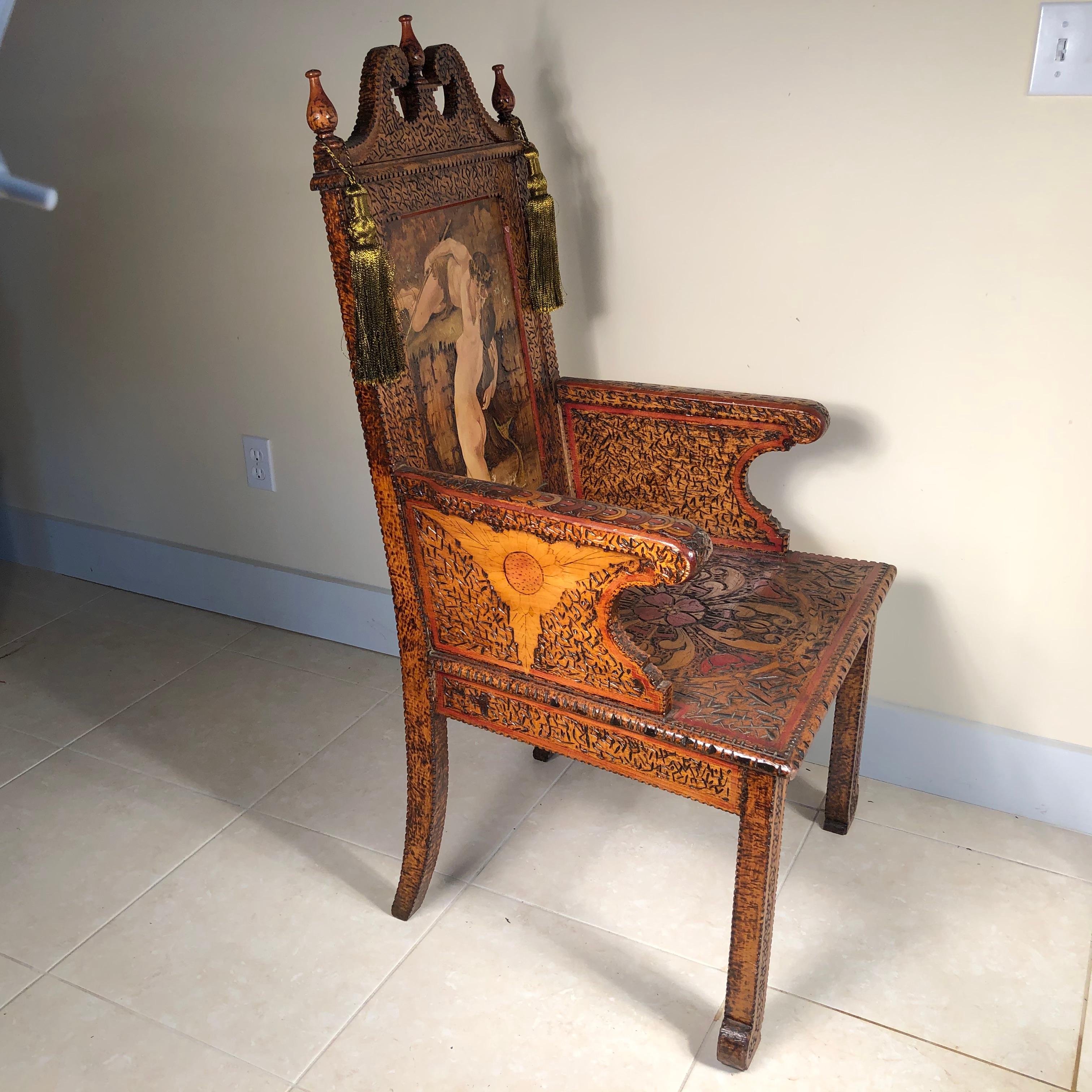 Chaise trône romantique unique décorée à la main Arts & Crafts Rhode Island en vente 5
