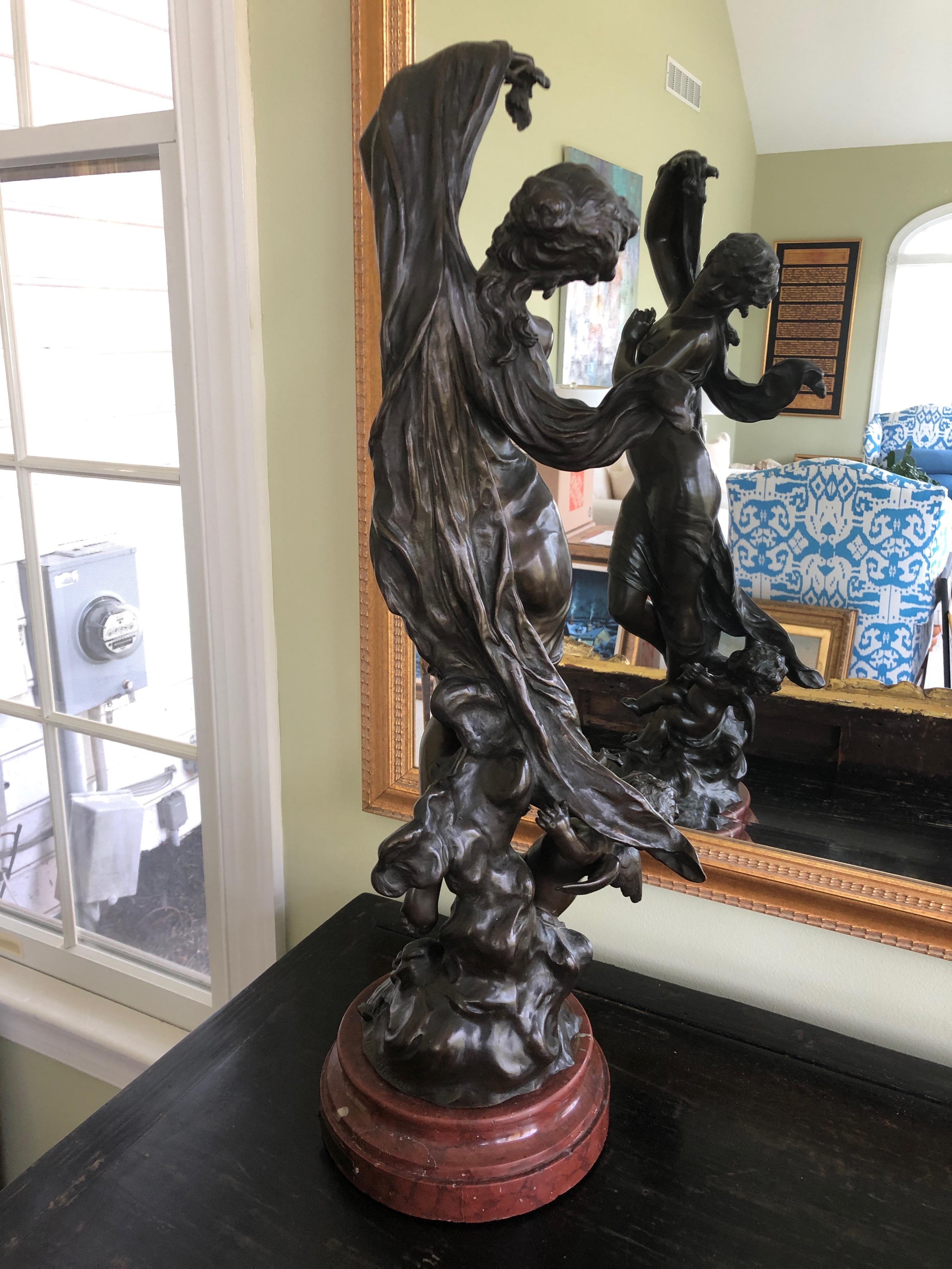 Romantic Very Fine 19th Century Bronze Figure with Putti on Marble Base 2