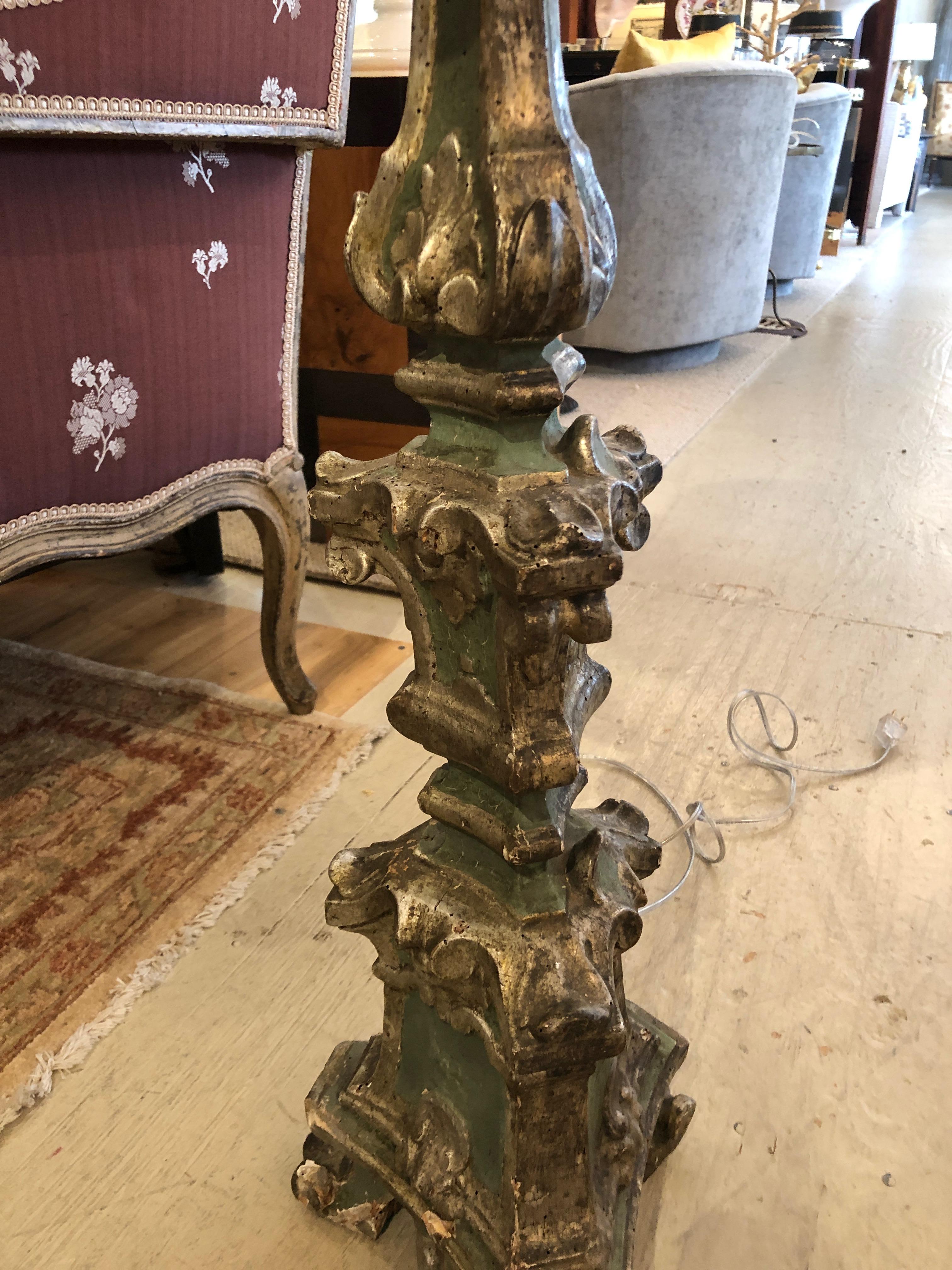 Rococo Romantic Very Tall Carved Wood and Gilded Italian Table Lamps