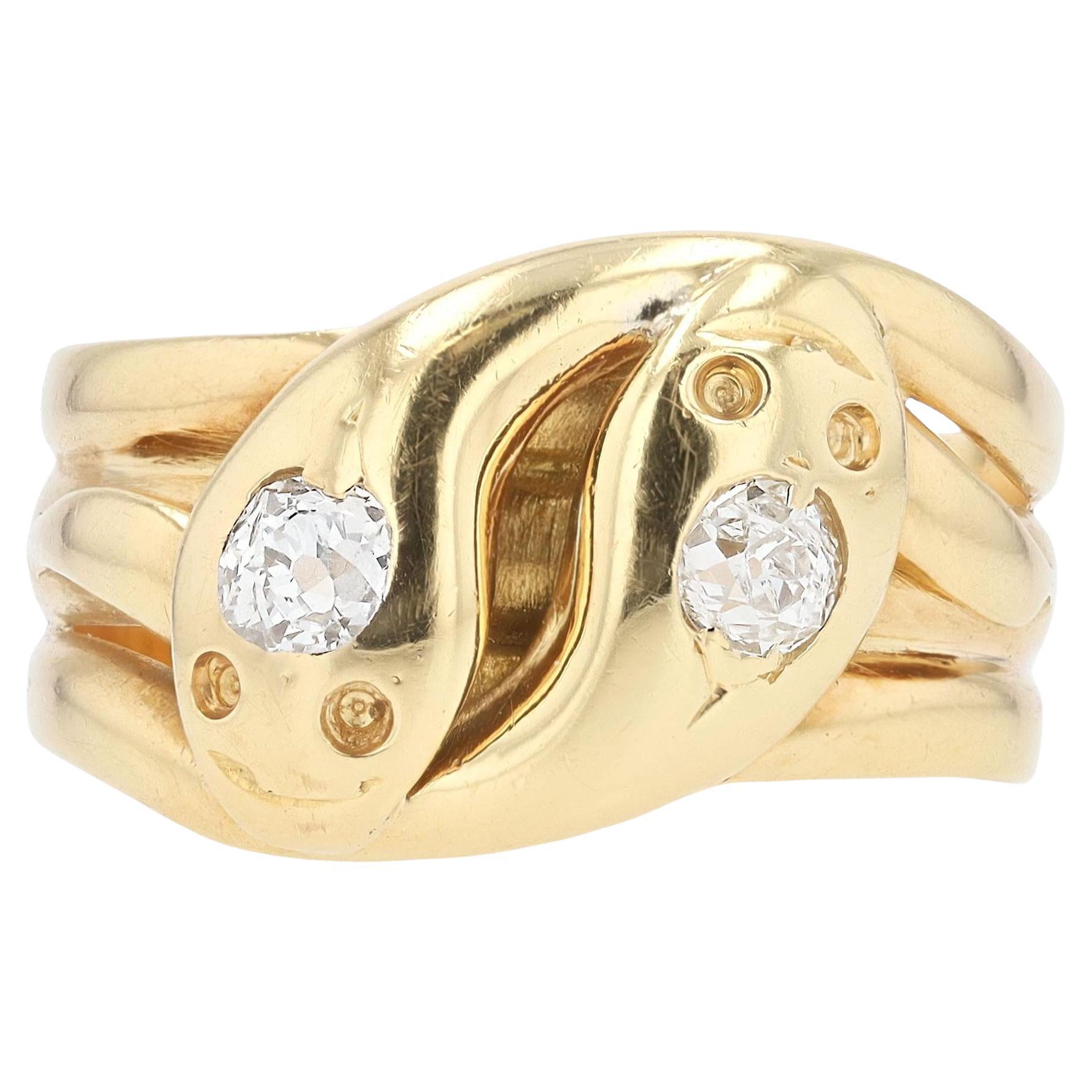 Romantic Victorian Old Mine Cut Diamond Double Snake Ring