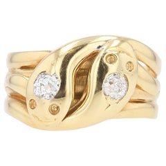 Antique Romantic Victorian Old Mine Cut Diamond Double Snake Ring