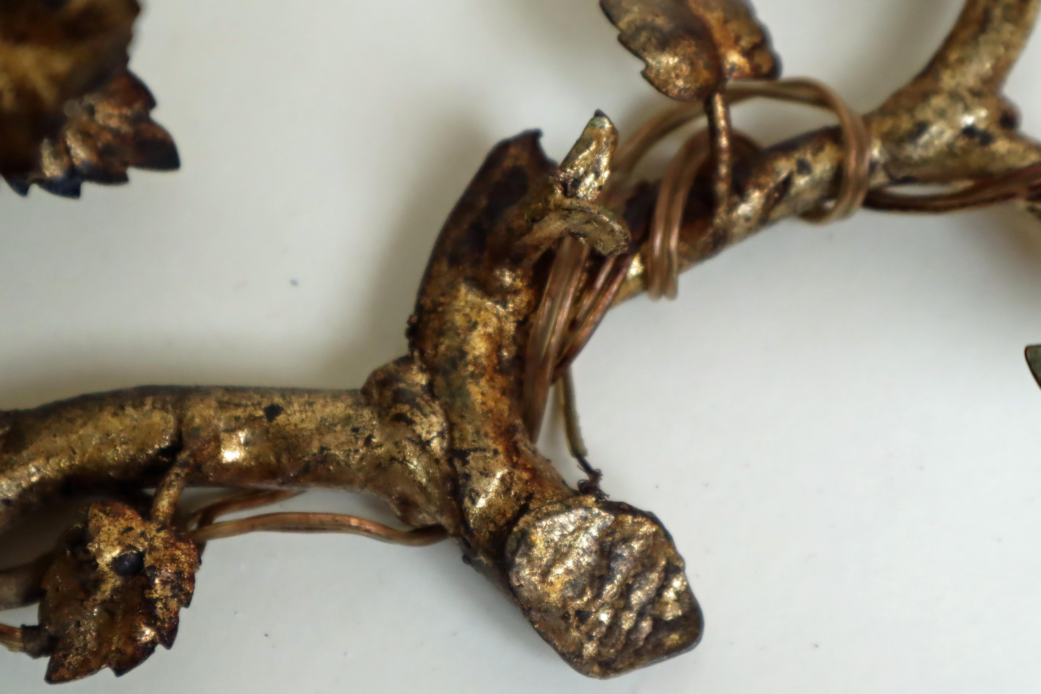 Romantica applique da parete Branch organici con foglie forgiati e dorati a mano del 1850 in vendita 8