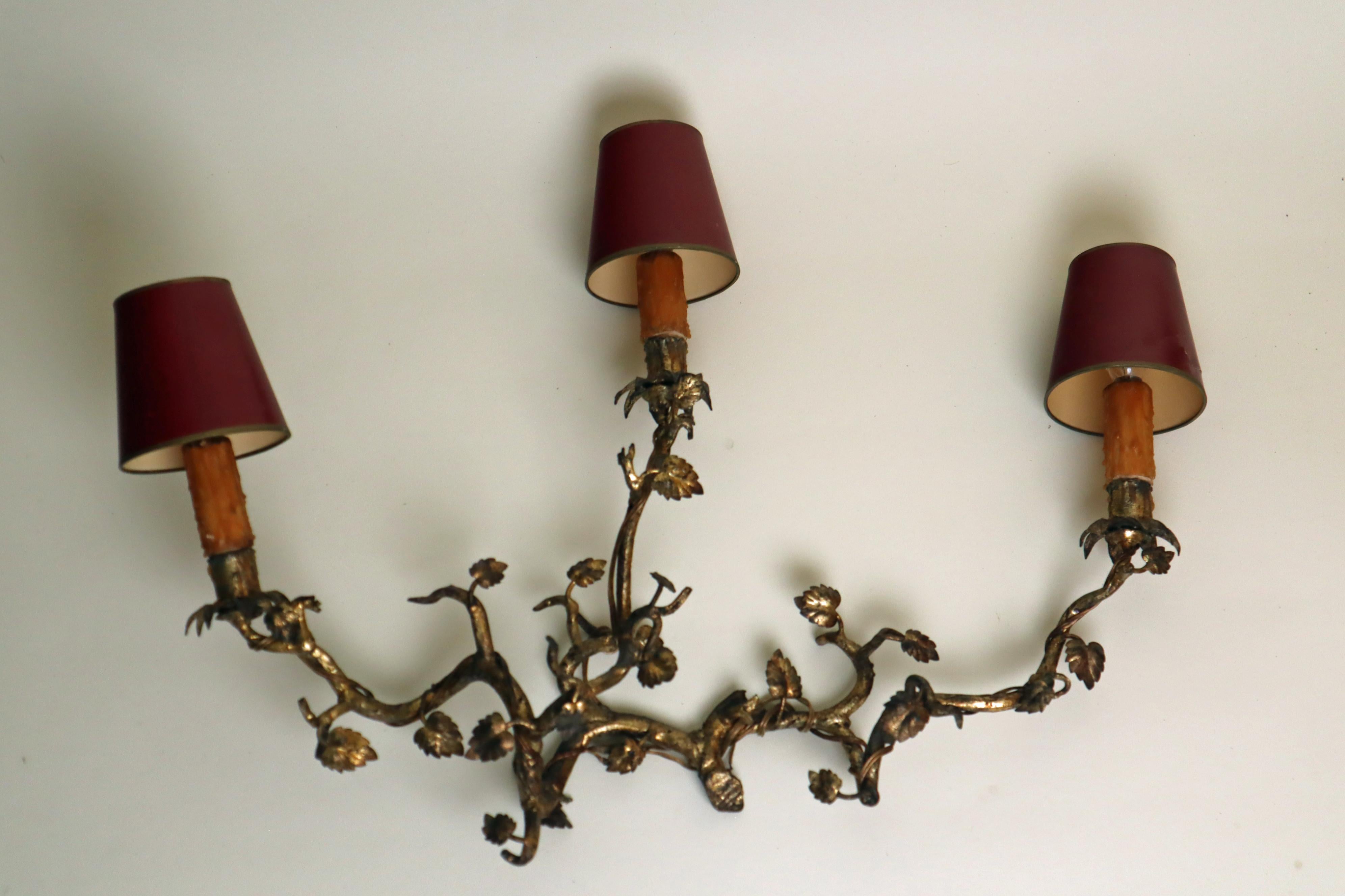 Romantica applique da parete Branch organici con foglie forgiati e dorati a mano del 1850 in vendita 9