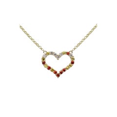 Romantic Yellow Orange Sapphire Diamond Yellow Gold Empty Heart Necklace