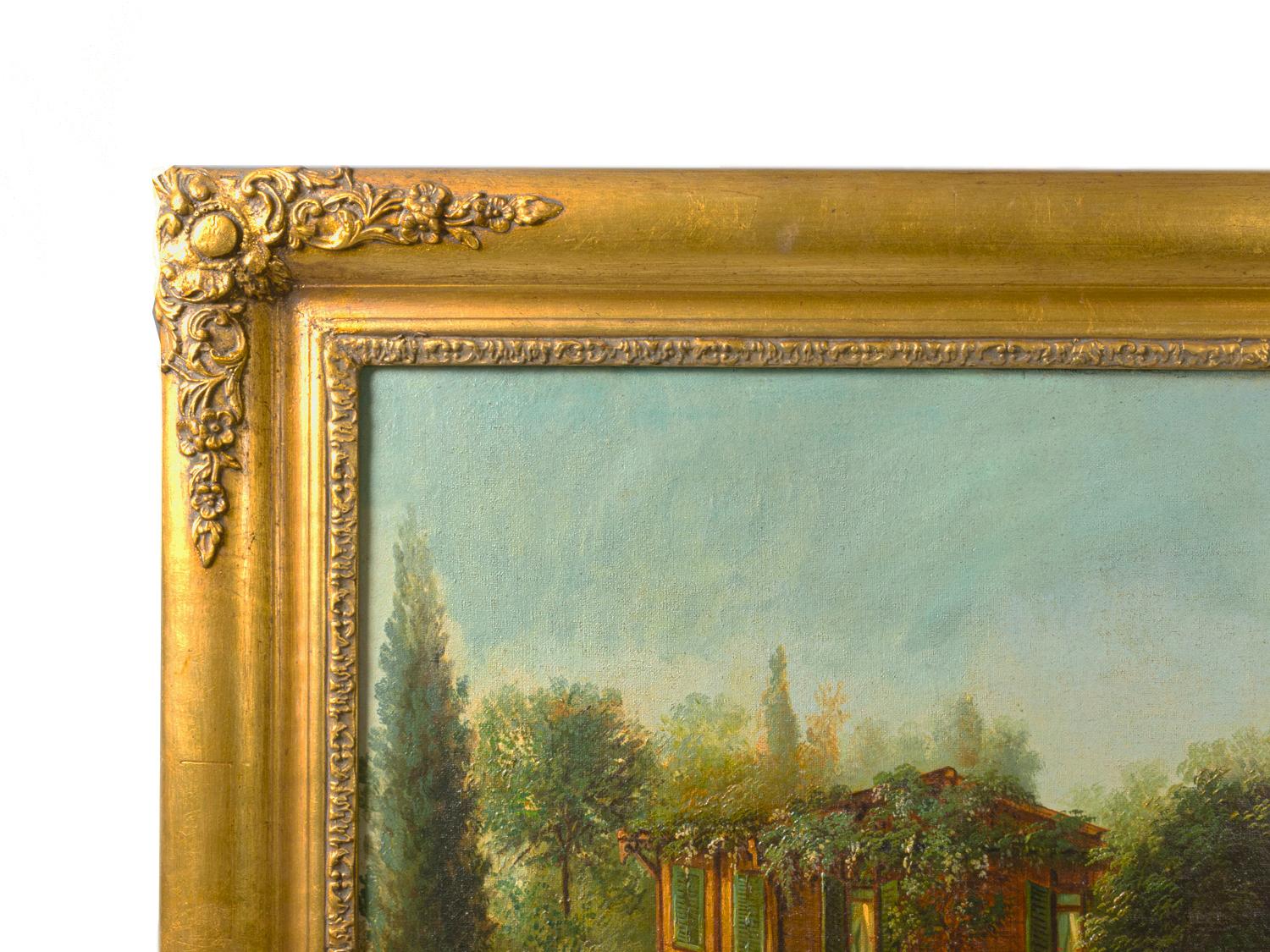 Romantic Painting Of Garden House, France, (19th Century) For Sale