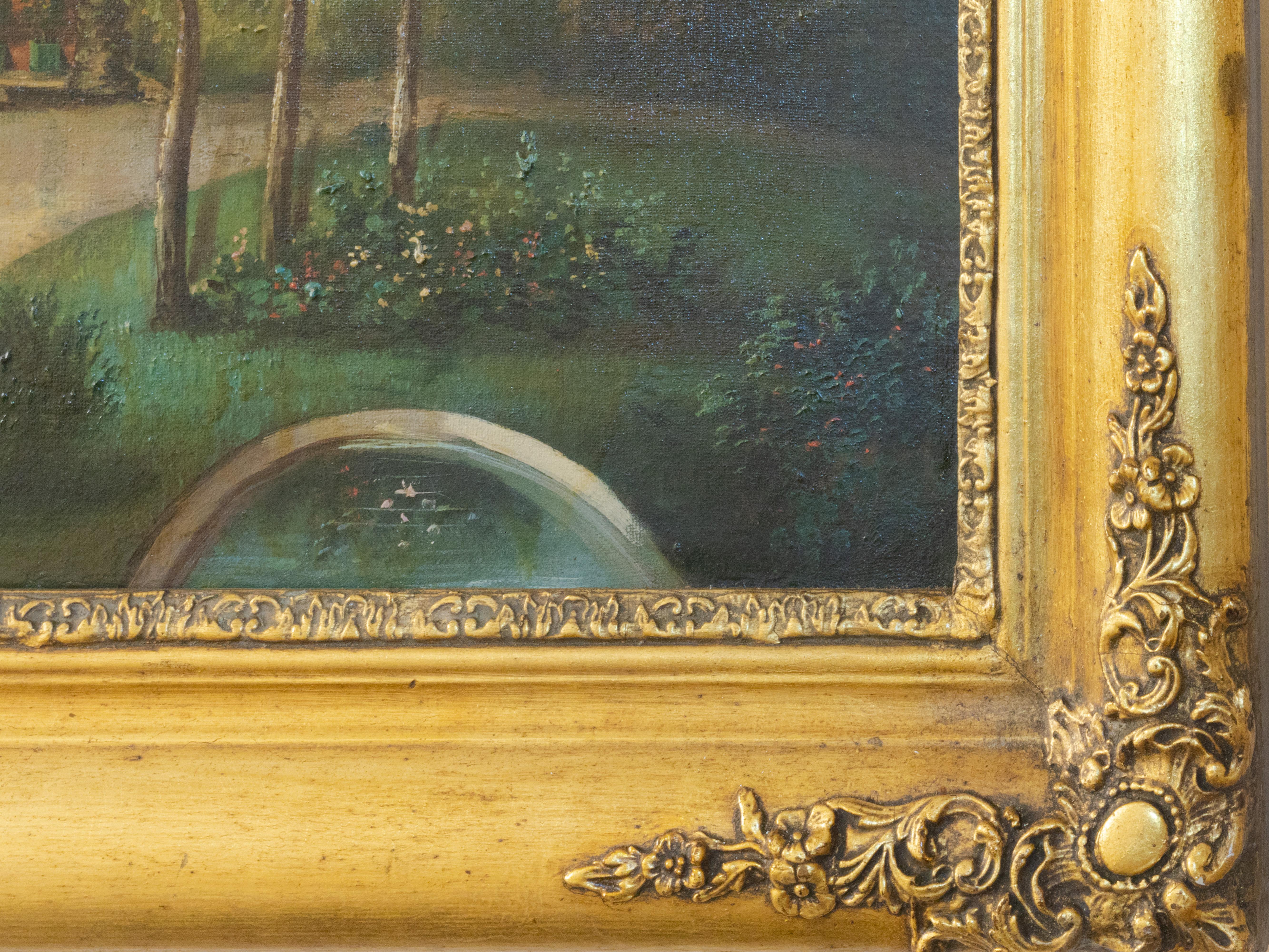 Oiled Painting Of Garden House, France, (19th Century) For Sale