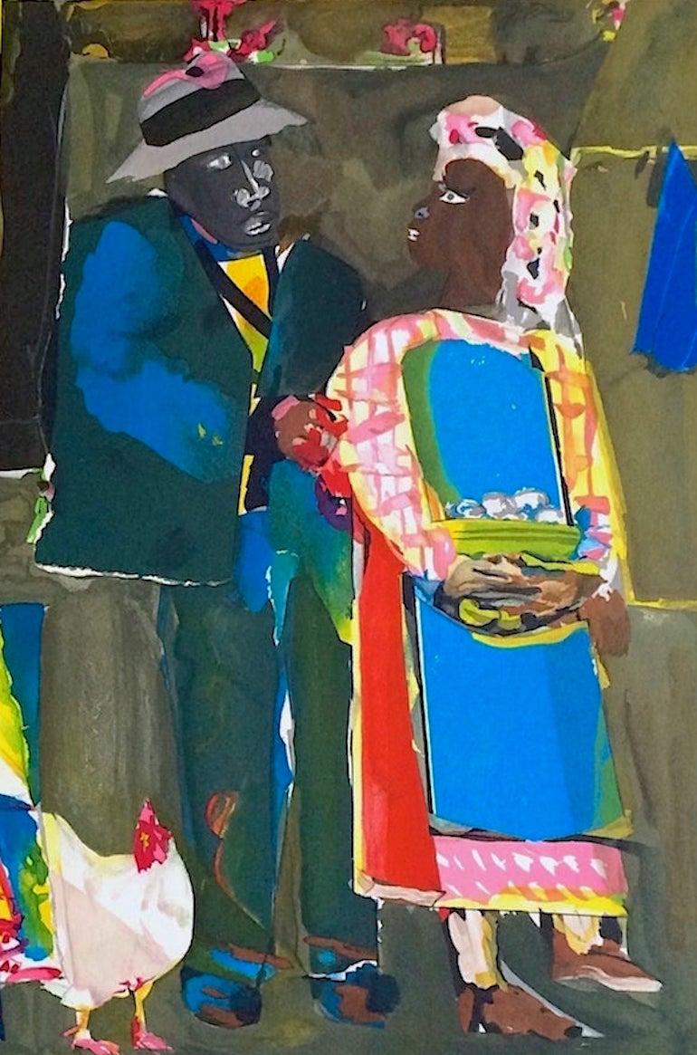 AUTUMN OF THE ROOSTER Signed Lithograph, Black Couple, African American Culture  - Print by Romare Bearden