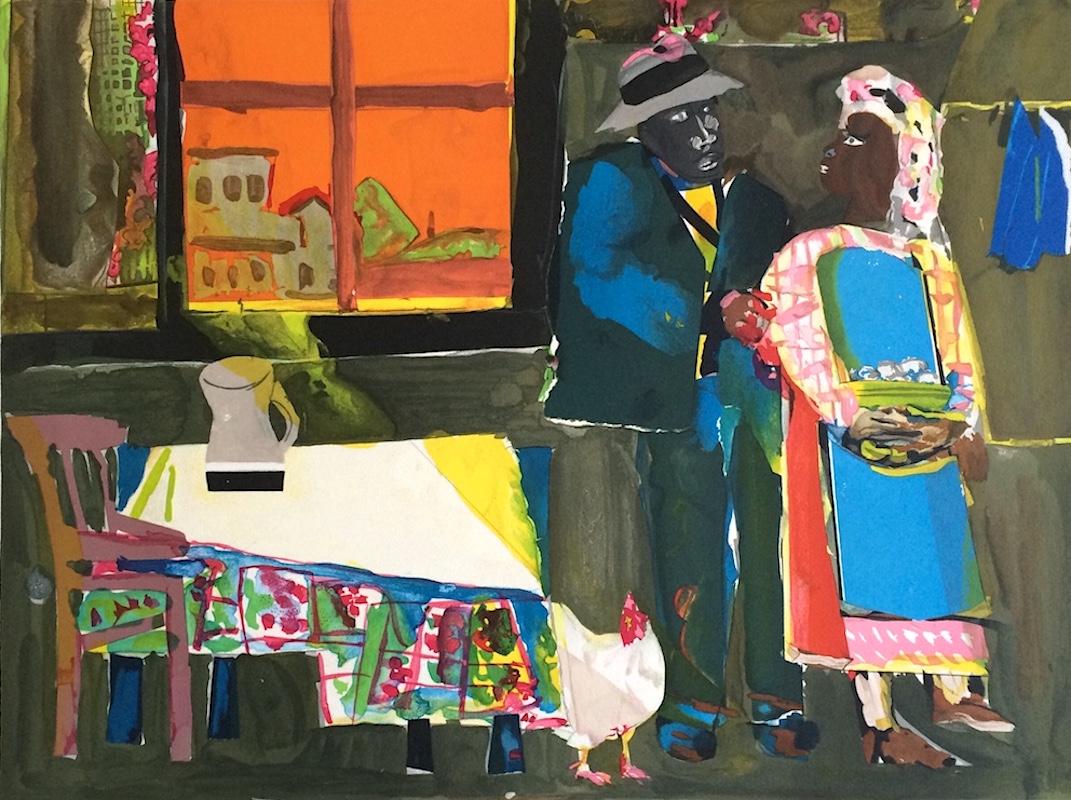 AUTUNNO DEL ROOSTER Litografia firmata, Coppia nera, Cultura afroamericana - Print di Romare Bearden