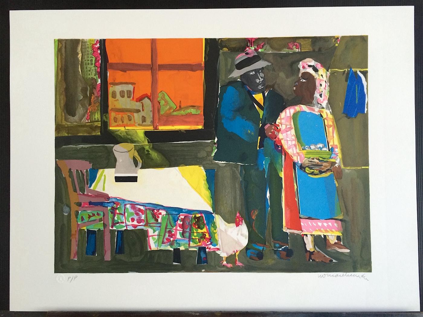 AUTUMN OF THE ROOSTER Signed Lithograph, Black Couple, African American Culture  - Contemporary Print by Romare Bearden